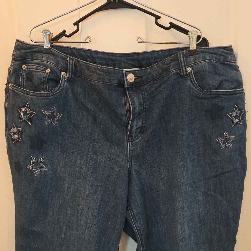 CJ Banks Dark Blue Straight Leg Jeans with Star Details
